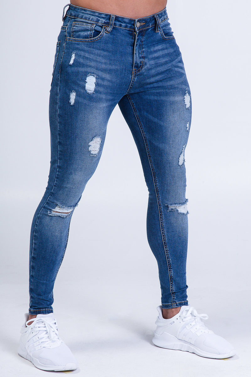 Alexander Jeans Light Blue Ripped & Repaired Super Stretch Denim Jeans
