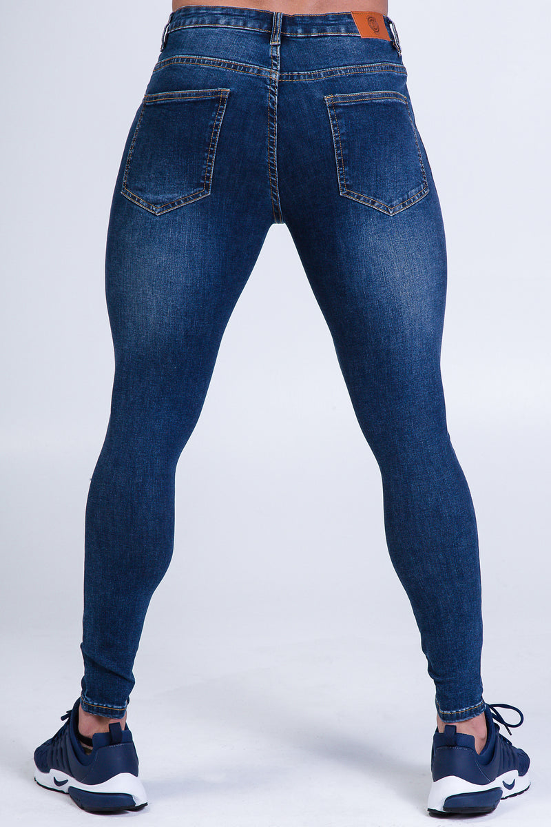 Alexander Jeans Dark Blue Ripped & Repaired Super Stretch Denim Jeans