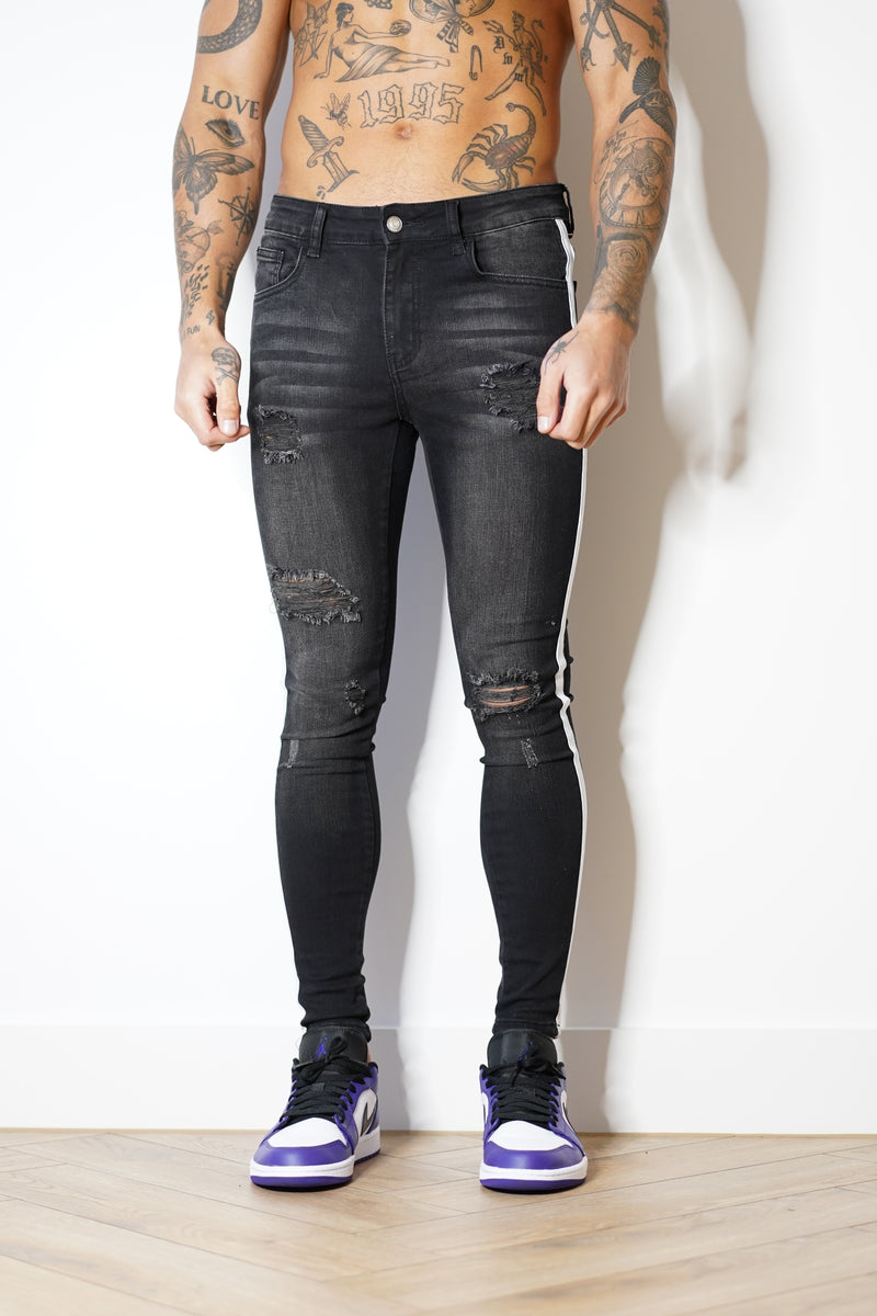 Charcoal Jeans –  Distressed Stripe
