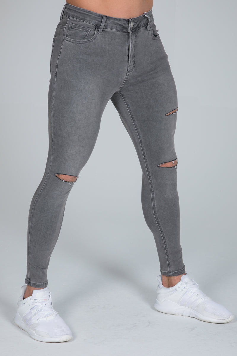 Grey Jeans – Ripped Knee