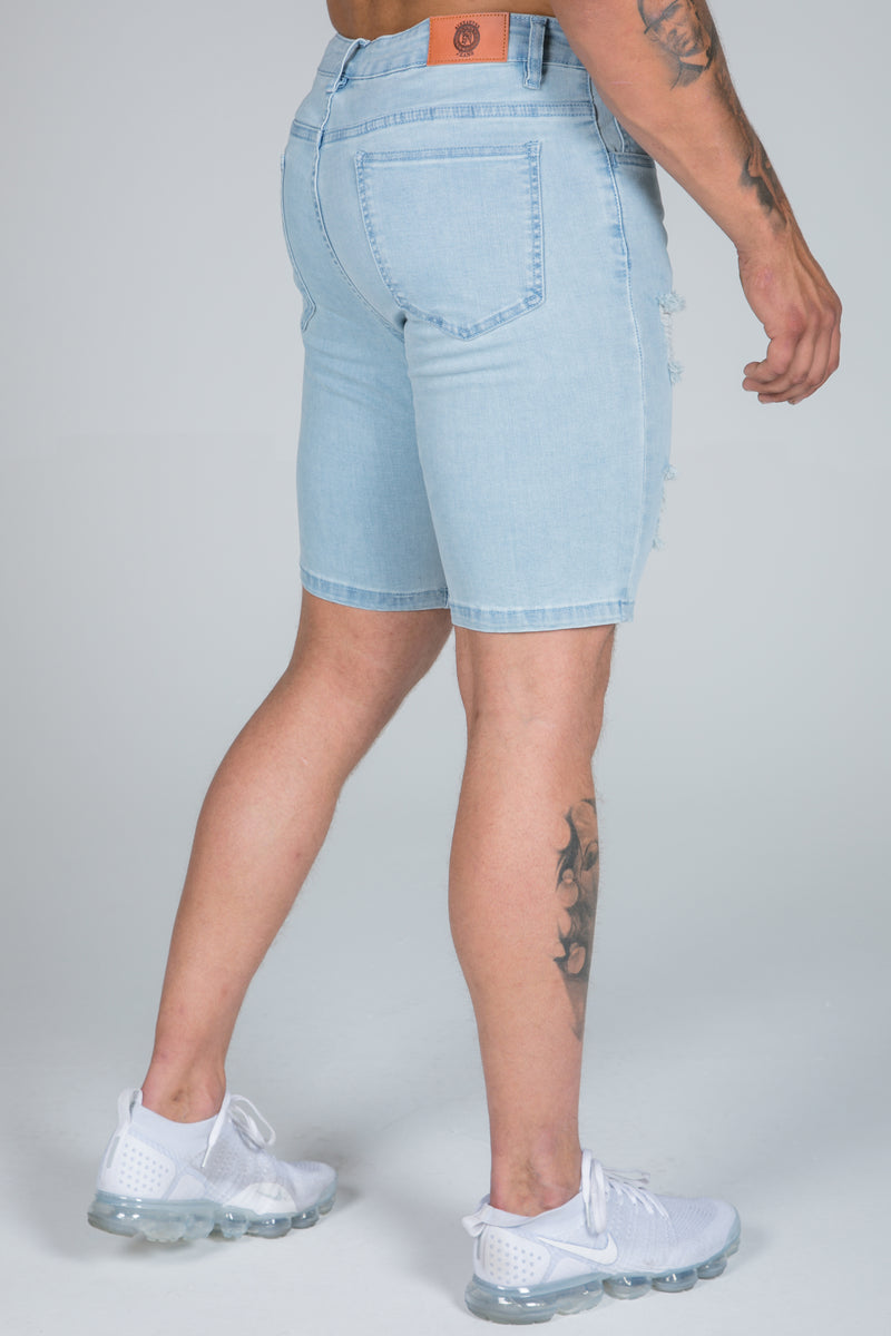 Denim Shorts – Light Blue Ripped & Repaired