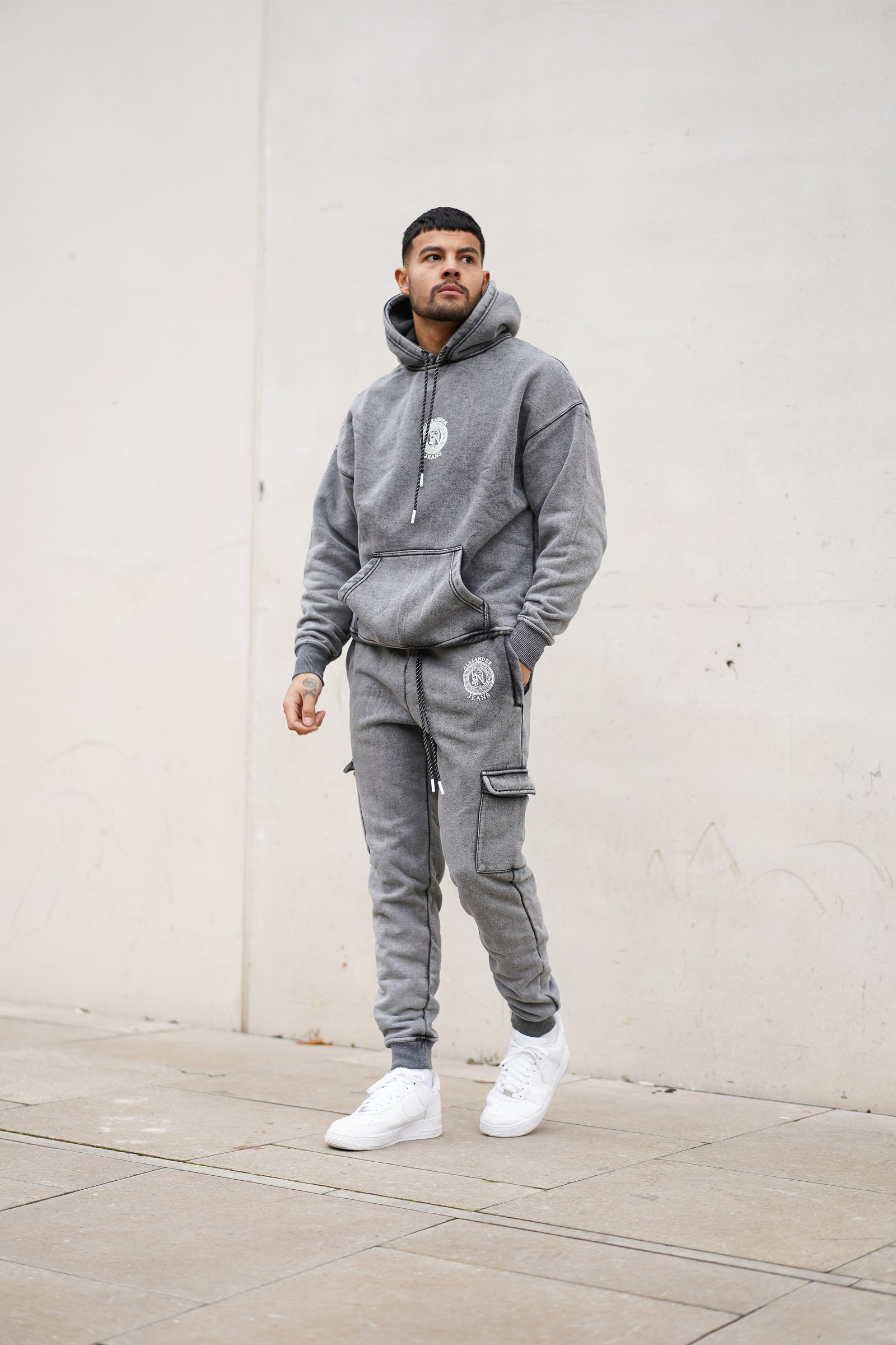 Grey acid wash hoodie on sale